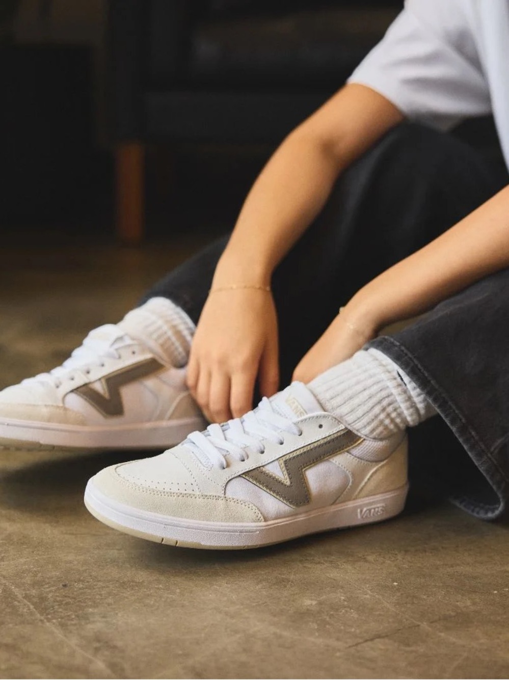 Vans Lowland Low-Top Sneakers with Taupe Accent - Women Shoes